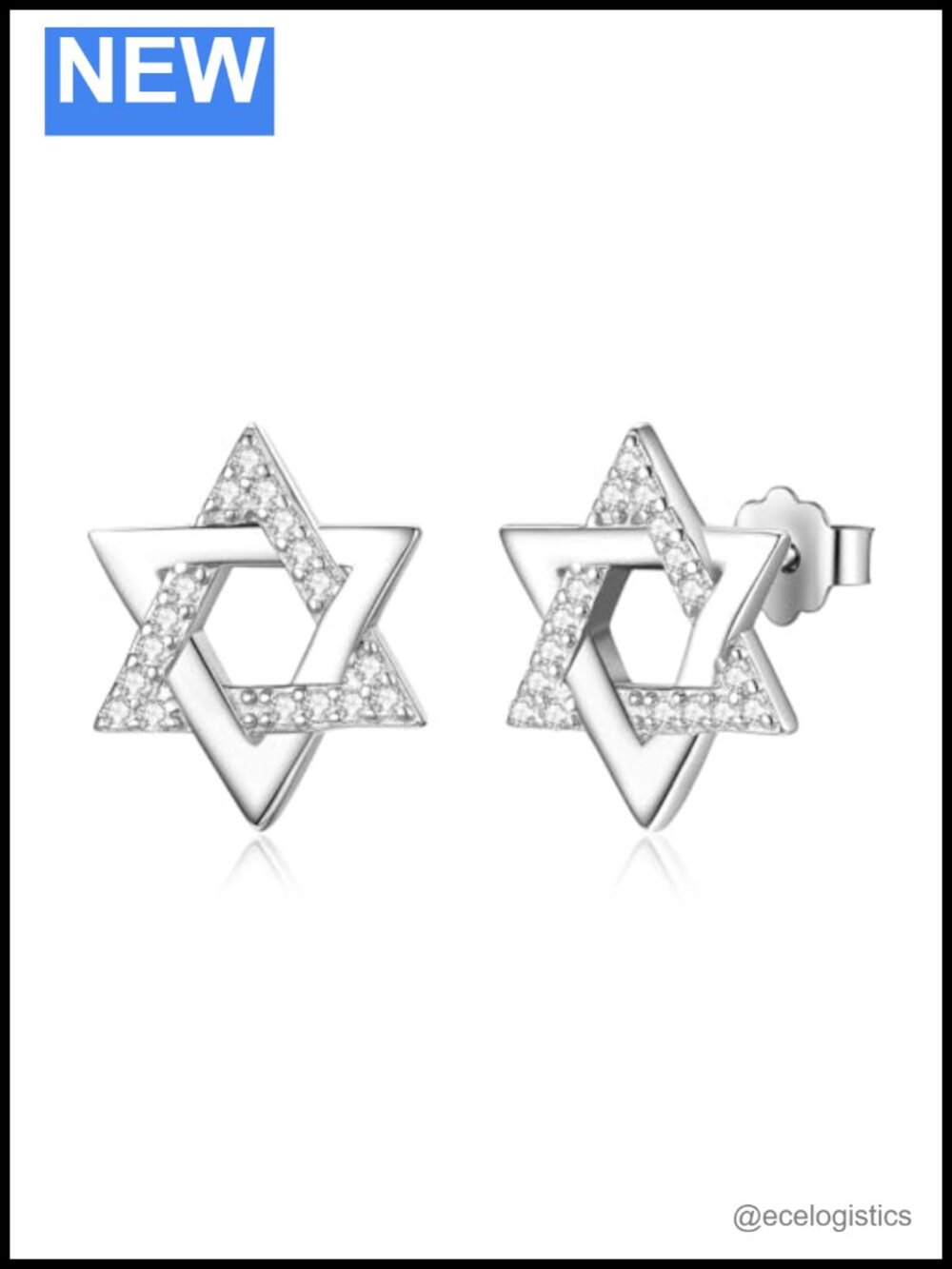925 Sterling Silver Star of David Stud Earrings Cubic Zirconia